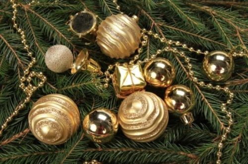 high angle shot golden baubles